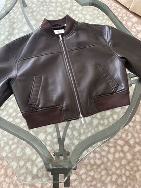Babaton aritzia Dark Brown faux Leather synergy Bomber Jacket